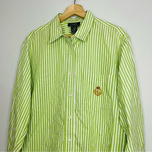 Lauren Ralph Lauren Green Striped Oversized Oxford Shirt 16 - Picture 2 of 7